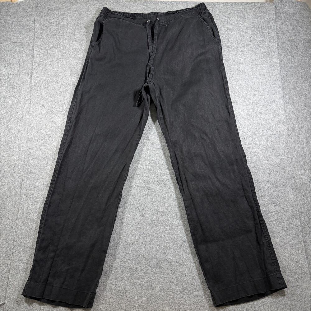 Vince Camuto Pants Womens L Black 100% Linen Elastic Waist Relaxed Fit Trousers
